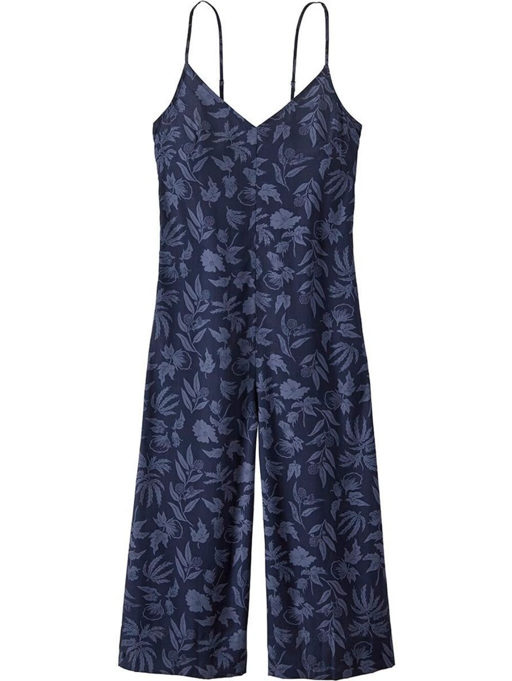 Patagonia Women's Floral June Lake Jumpsuit Navy Blue Beach Coastal Vacation Sm